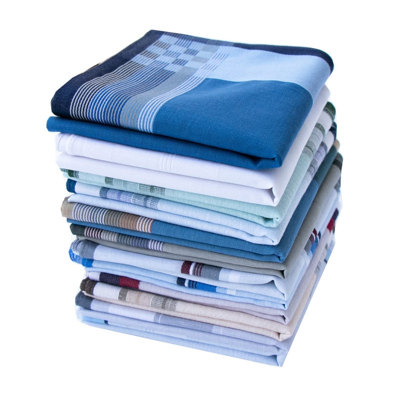 CoCoUSM Assorted Pack of Mens Woven Cotton Striped Handkerchiefs Hankies Pack of 3 - Image 1